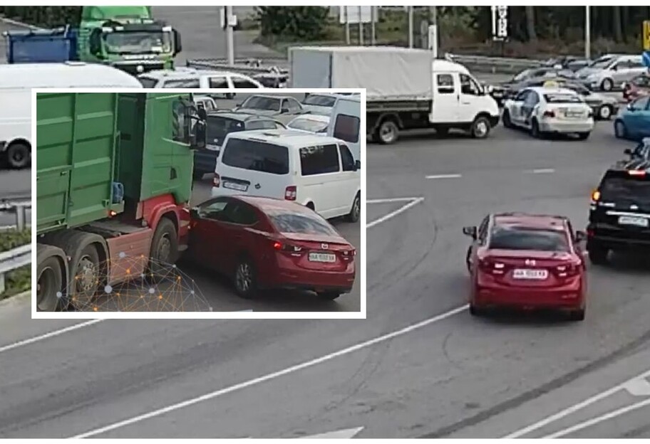 Водитель нарушил и сразу попал в ДТП с фурой под Киевом - видео - фото 1
